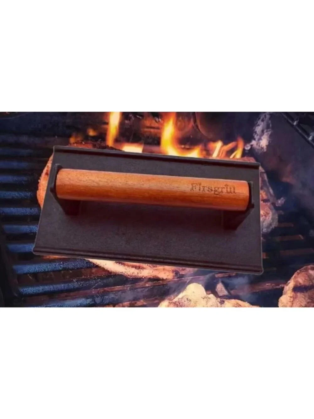 Heavy-Duty Cast Iron Burger Press with Wood Handle for Griddle & Grill Cooking